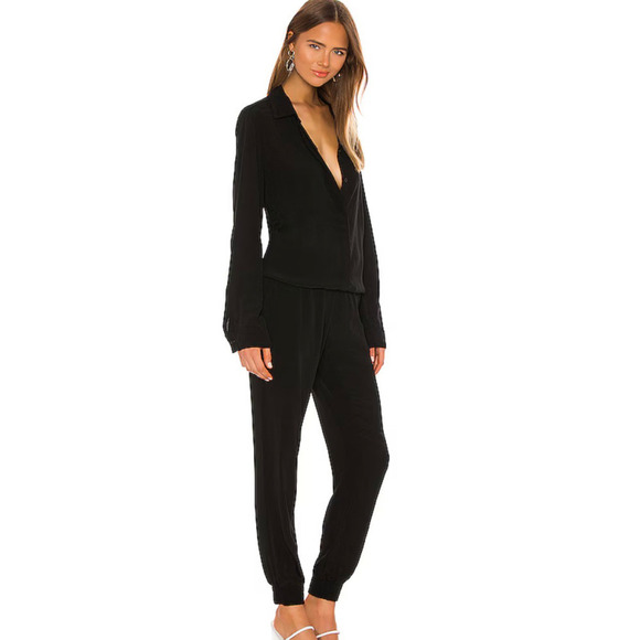MONROW / Revolve - Small - Crepe Long Sleeve Jumpsuit in Black - Picture 2 of 13